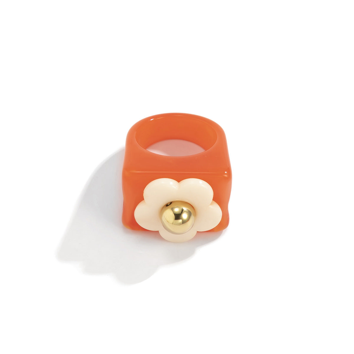 Womens Flower Resin Ring Wide Floral Statement Fashion Ring