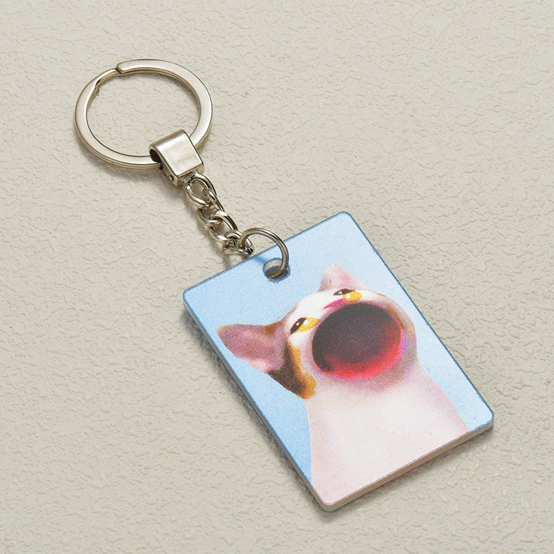 Blue 3D Kitty Square Plate Key Ring Acrylic Cat Keychain For Purse Backpack Or Keys Cute Cat Lover Gift For Bags