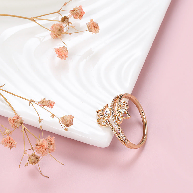 Three Layer Ring Personalized Rose Gold Plated Copper With Flower Mosaic Gemstones For Women Sizes 6 7 8 9 Timeless