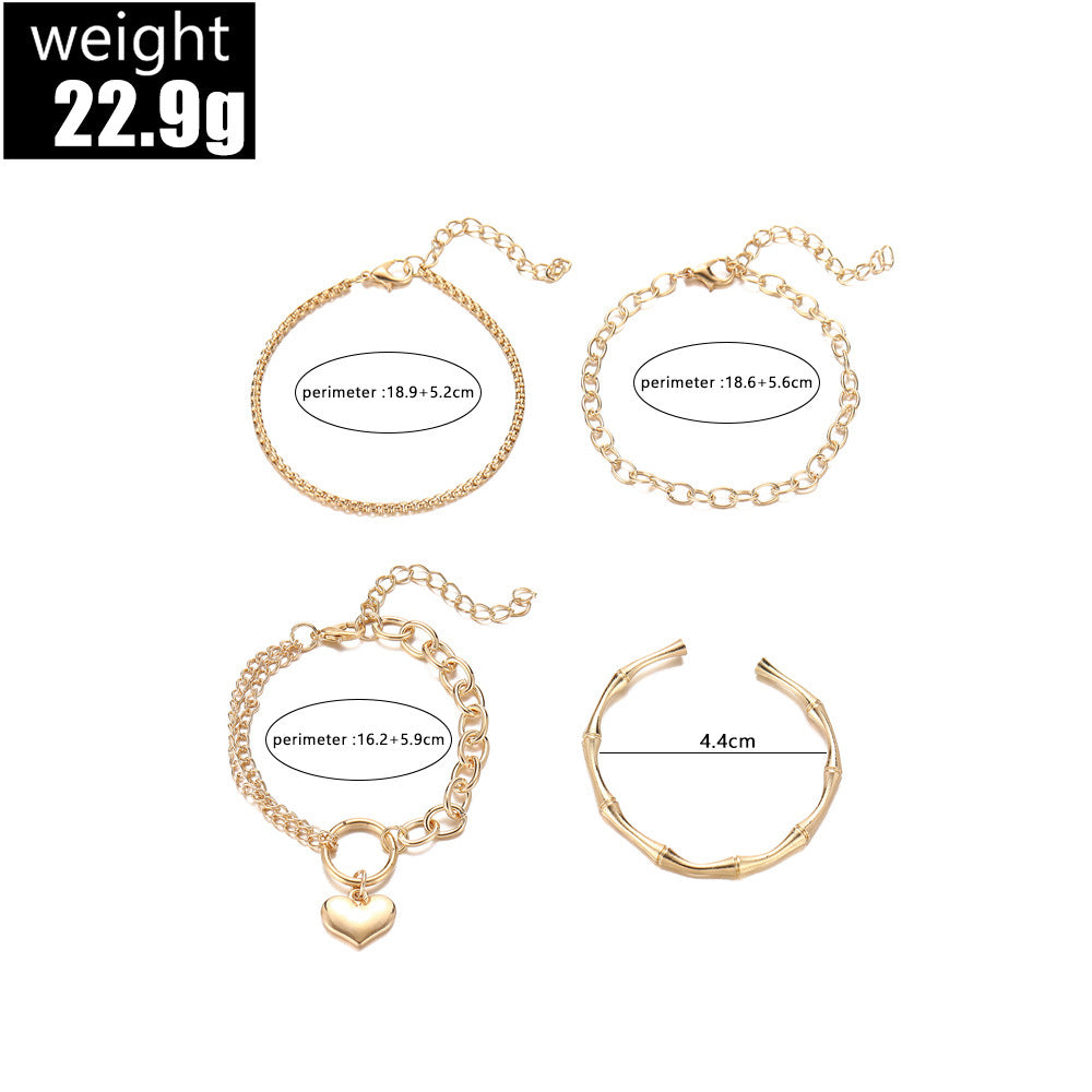Womens Fashion Bracelet Set 4 Piece Alloy Electroplated Love Bracelets Personalized Jewelry Gift For Her Style