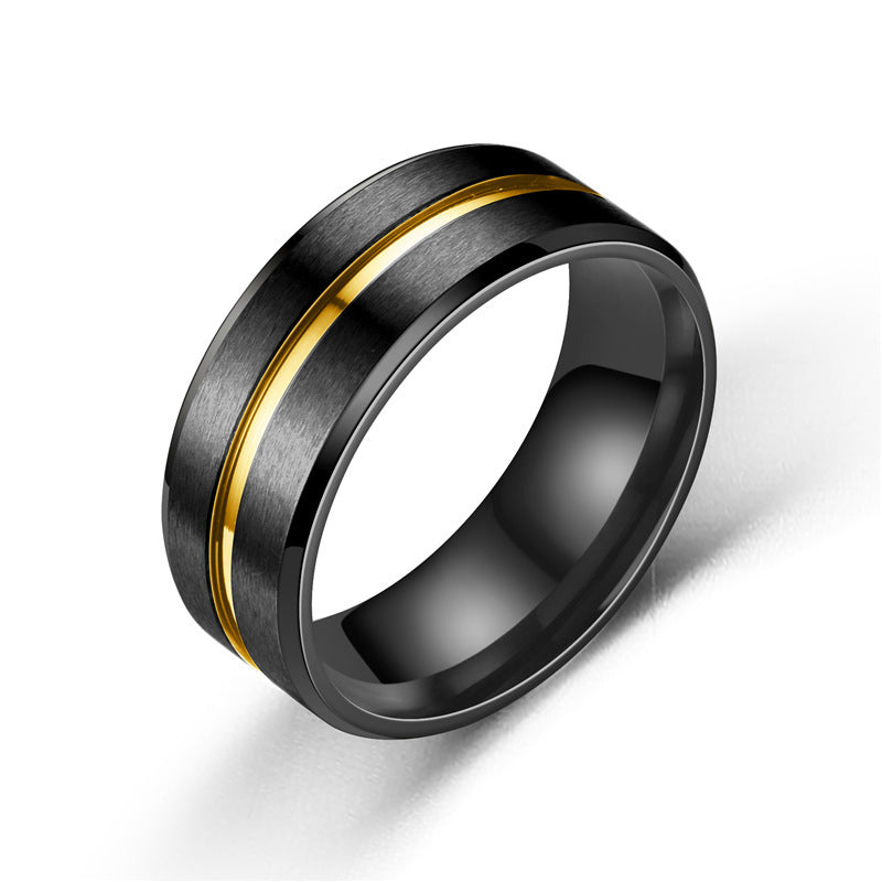 Unisex Stainless Steel Ring Two Tone Brushed Finish 8mm Band Anniversary Ring Fashion Jewelry Middle Slot Color