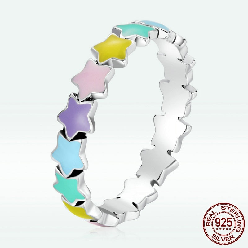 Sterling Silver Five Point Star Ring For Women And Girls European American Gift Individually Packaging Holiday