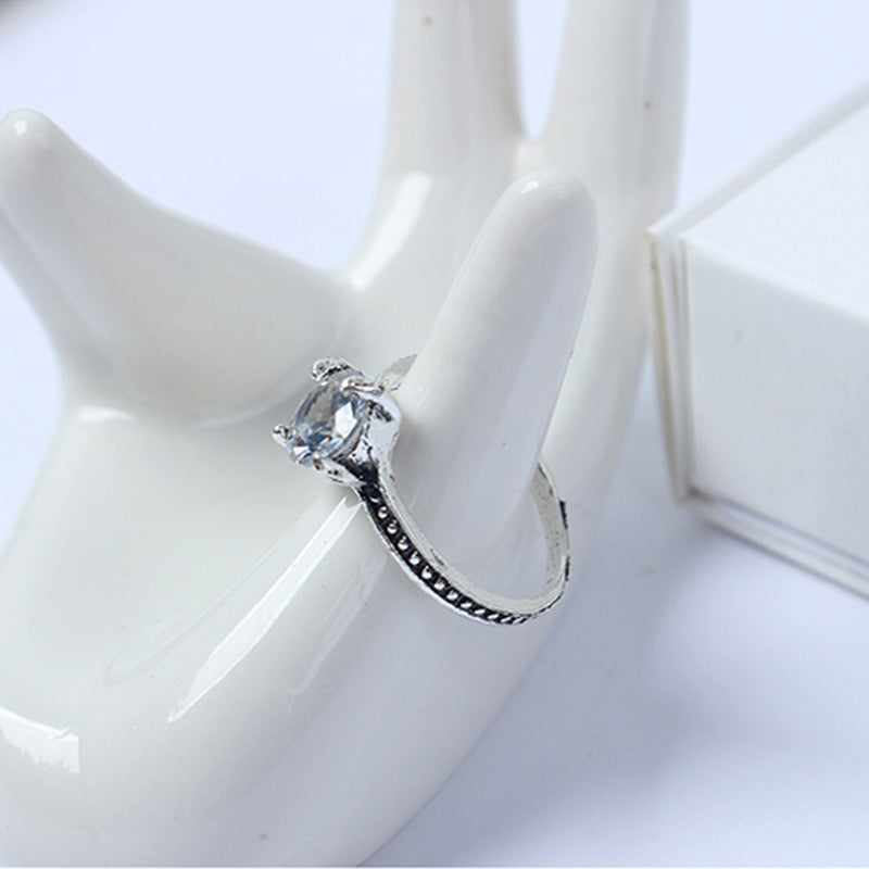 Heart Shaped Ring Set Retro Fashion Love Ring With Diamond Ancient Silver Finish Alloy Ring For Women For Ring