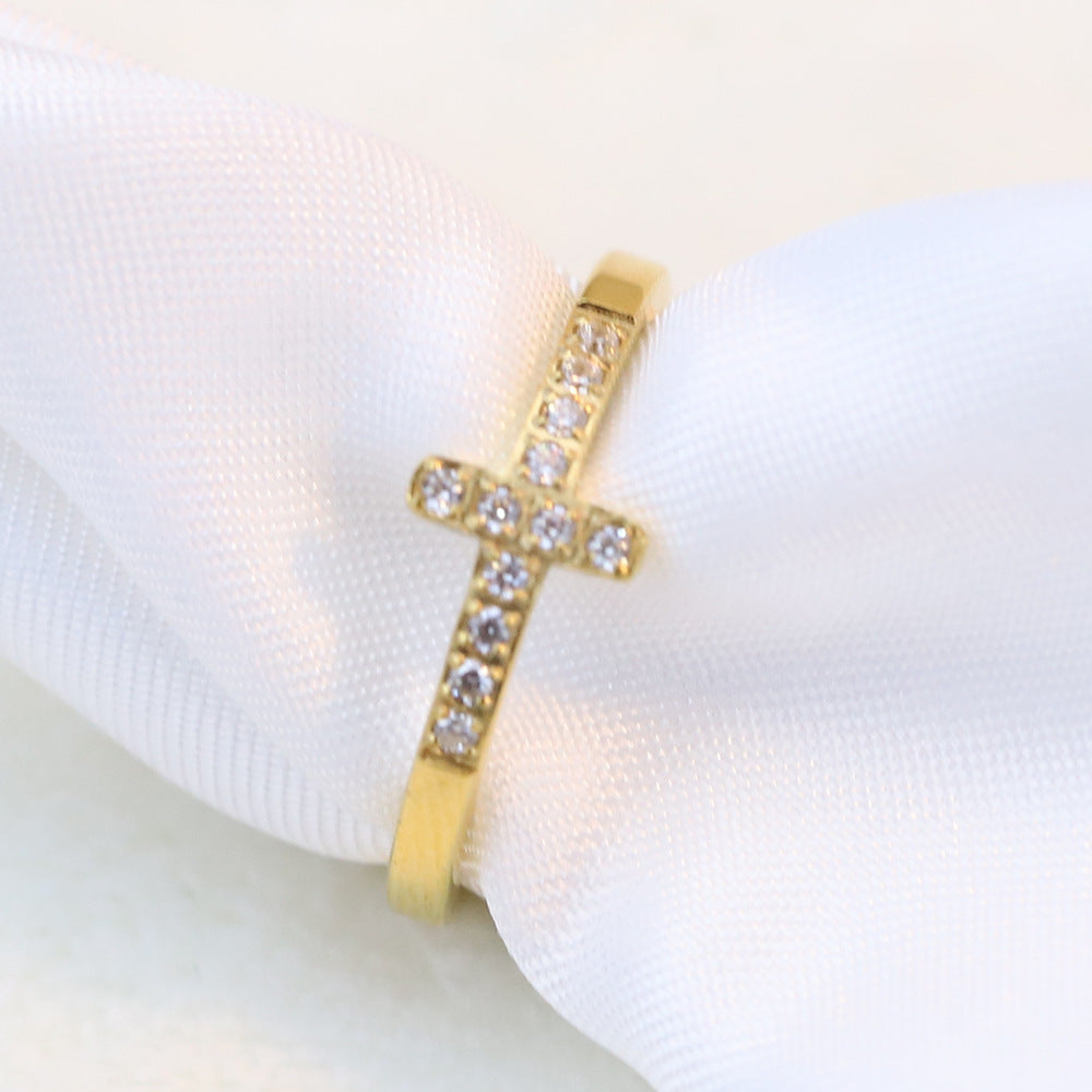 Simple Style Diamond Cross Ring Titanium Steel For Women Vintage Look Elegant Timeless Jewelry For Women Rings