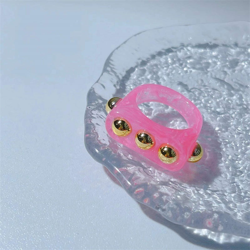 Resin Ring With Geometric Diamond Inlay Natural Adjustable Length Jewelry Gift For Women And Girls Chic Design