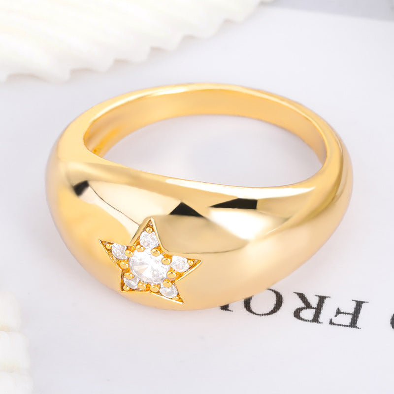Five Pointed Star Dome Copper Ring Electroplated Gold Fashion Accessory For Everyday Wear Unisex Gift Timeless