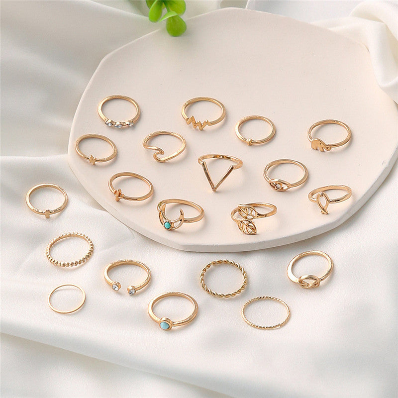 Women Geometric Circle Moon Rings Set 20 Piece Alloy Electroplated Dainty Stackable Fashion Jewelry Trendy Mod