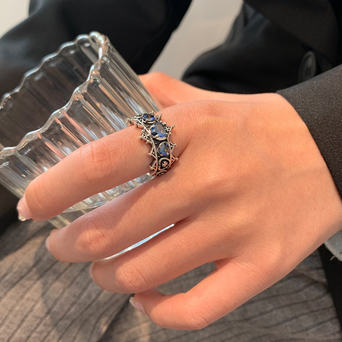 Womens Adjustable Cross Zircon Ring Copper Thai Silver Renaissance Fashion Jewelry With Open Back Charm Design