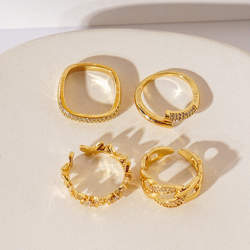 Womens Adjustable Copper Ring Wide Band Butterfly Design Gold Plated Inlaid Gemstones Korean Inspired Style Gem