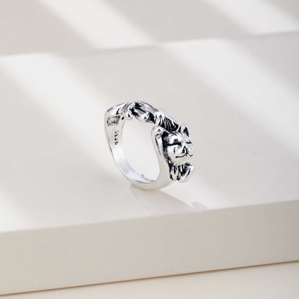 Unisex Alloy Chinchilla Ring Adjustable Opening Geometric European Fashion Hip Hop Retro Punk Ring Silver For All