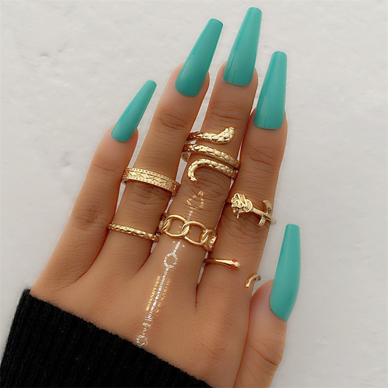 Sword Flower Butterfly Snake Ring Set Midi Knuckle Rings Punk Jewelry For Women Fashion Stylish Midi Ring Sets
