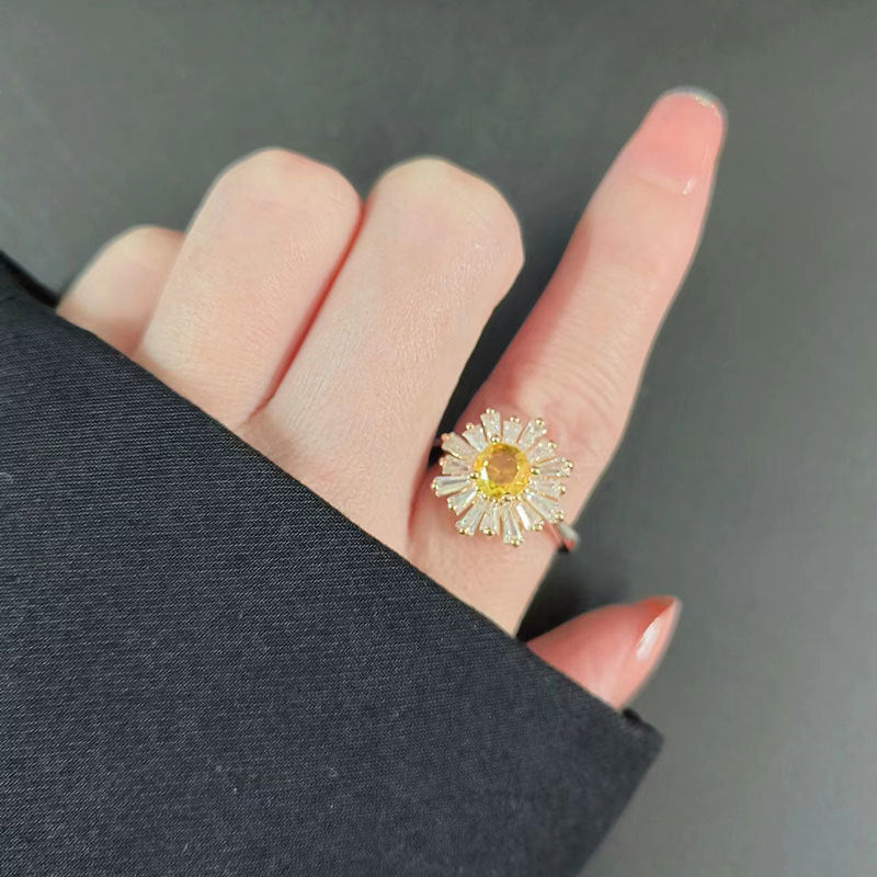 Sunflower Ring Fashion All Match Opening Yellow Gold Copper