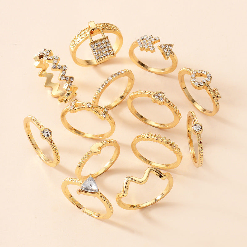 Gold Plated Heart Ring Set For Women With Crystal Accents Individually Packed Fashion Jewelry Metal Rings Gift