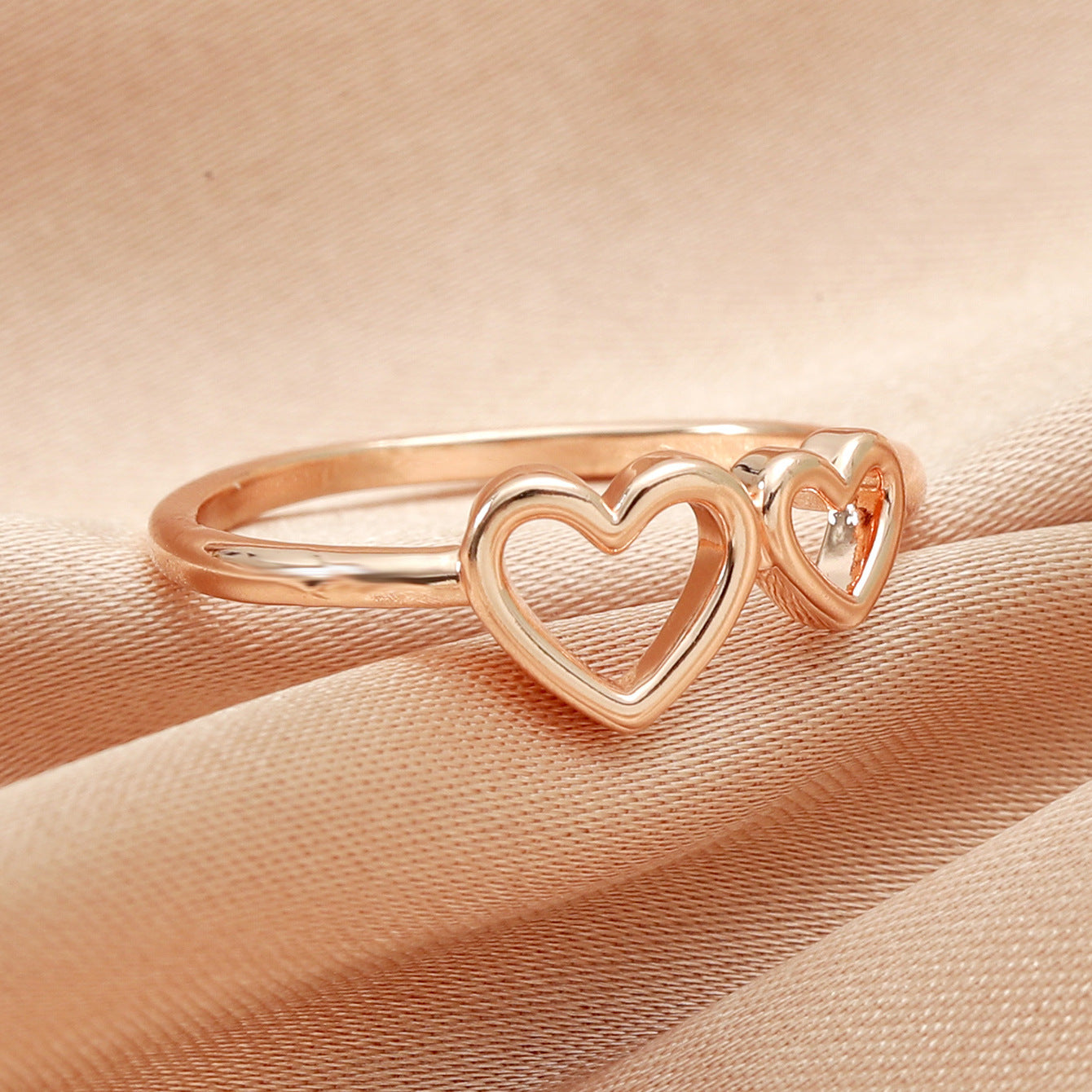 Vintage Double Heart Ring Copper Plated Geometric Jewelry