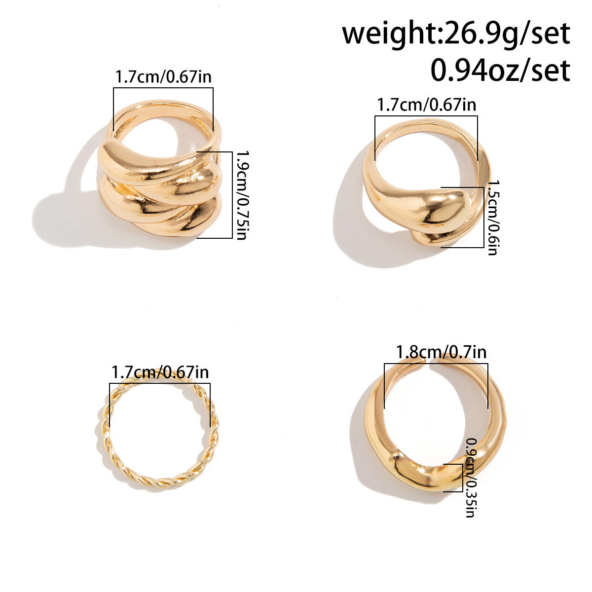 Geometric Water Drop Ring Set For Women Zinc Alloy Plated
