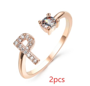 Womens Initial Letter Ring Adjustable Vintage Jewelry Zircon Accents Alloy Rhinestone Ring Perfect For Gifting