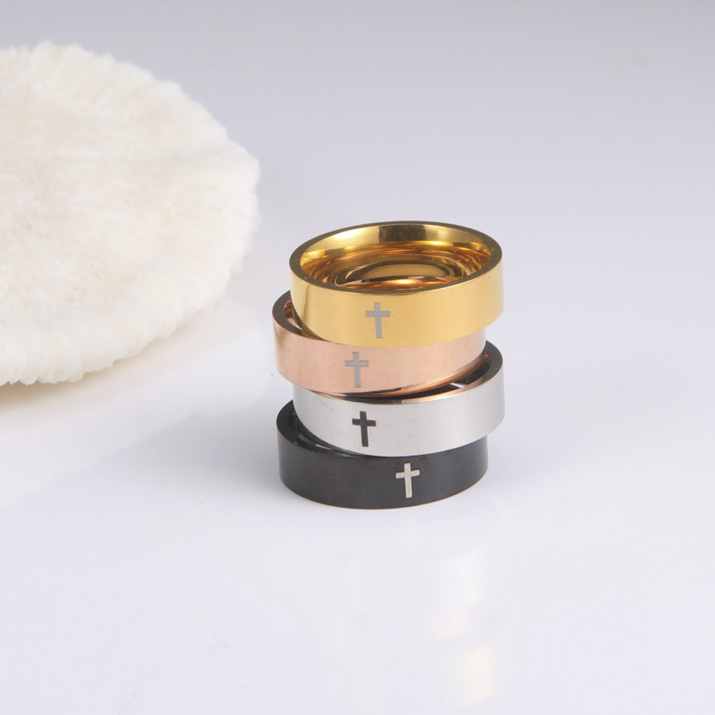 Stainless Steel Cross Ring Unisex Electroplated Design Gift