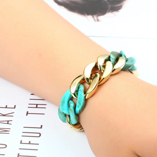 Womens Resin Bracelet With Acrylic Chain Paneled Design Fashion Jewelry Extension Chain 18.5cm Length Bracelet