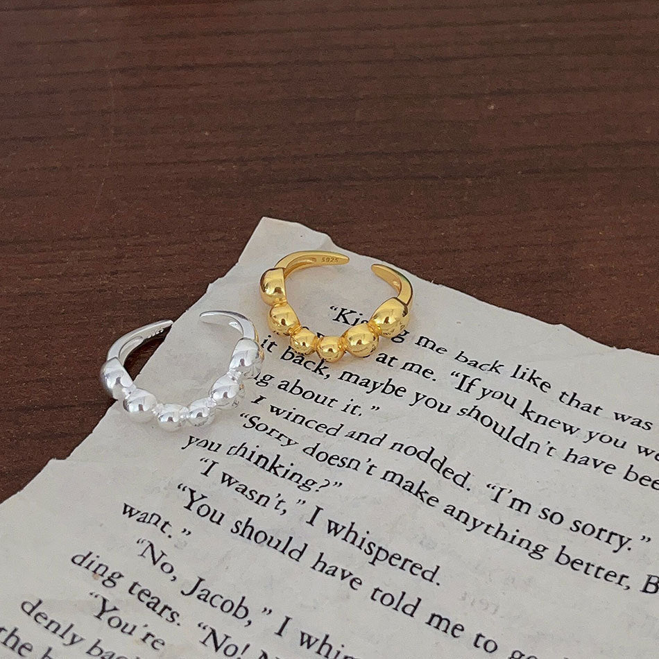 Womens Copper Ring Adjustable Geometric Wave Line Design With Round Beads Irregular Shape Electroplated Fashion