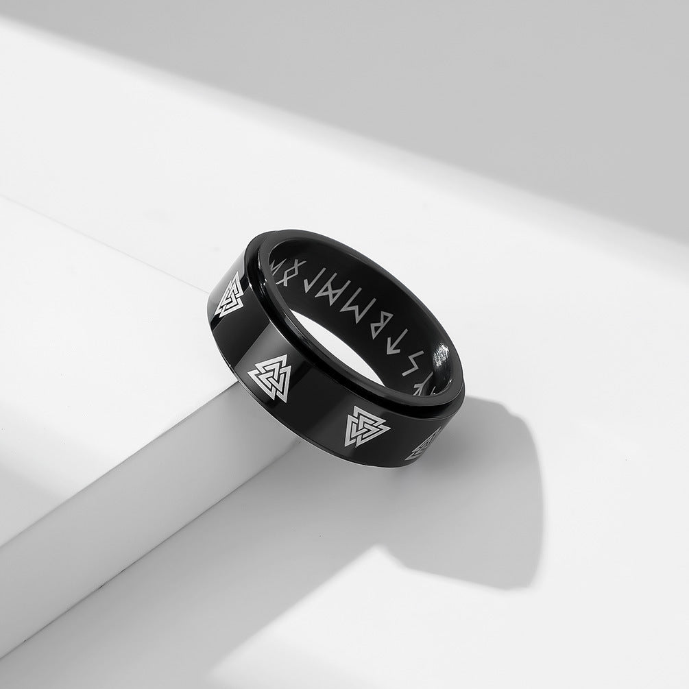 Mens Rotating Text Ring Stainless Steel With Viking Style Letters In Steel Gold Black Colors And Sizes 7 8 9 10 11 12
