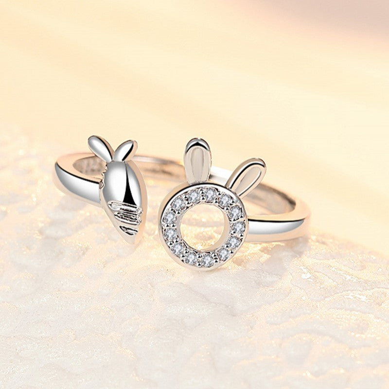 Unisex Rabbit Carrot Zircon Inlay Copper Ring Silver Plated Finish Korean Style Fashion Ring Elegant Bold Wear