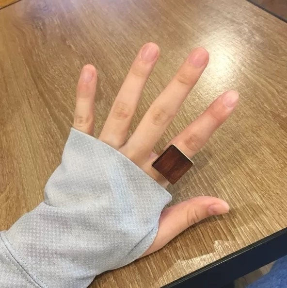 Womens Adjustable Ring Square Wood Inlaid Gemstones Gold Silver Plated Alloy European American Ring Artificial