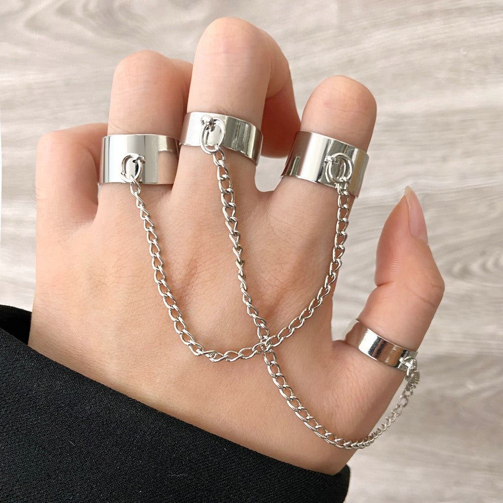 Womens Alloy Metal Ring Set Retro Geometric Chain Rings European Design Electroplated Gold And Silver Tone Fashion