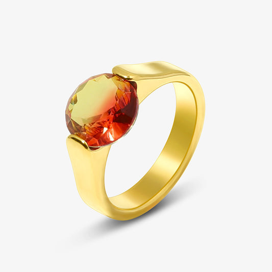 Womens Stainless Steel Ring With Tourmaline Inlay And Golden Gemstone Accent Fashion Jewelry Elegant Band Ring