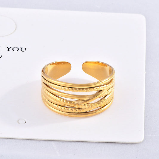 Womens Adjustable Titanium Steel Ring Gold Plated Irregular Geometric Design European Fashion Jewelry Statement Piece