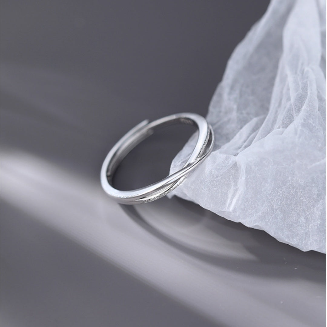 Womens Adjustable S925 Silver Ring Geometric Line Design Korean Style Electroplated Jewelry Stylish Everyday Accessory