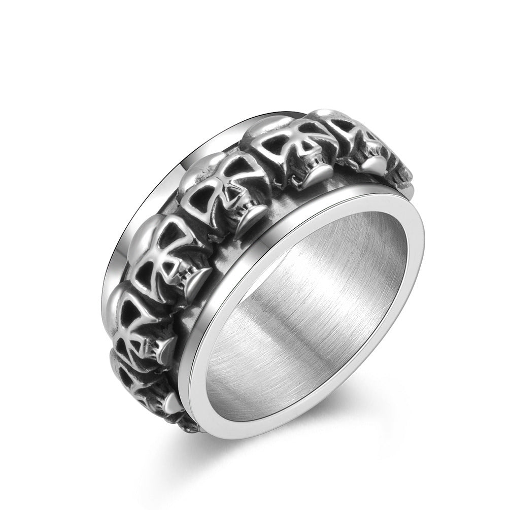 Mens Vintage Rotating Skull Ring Stainless Steel Band Gothic Punk Rock Jewelry Gift For Him Retro Vintage Look