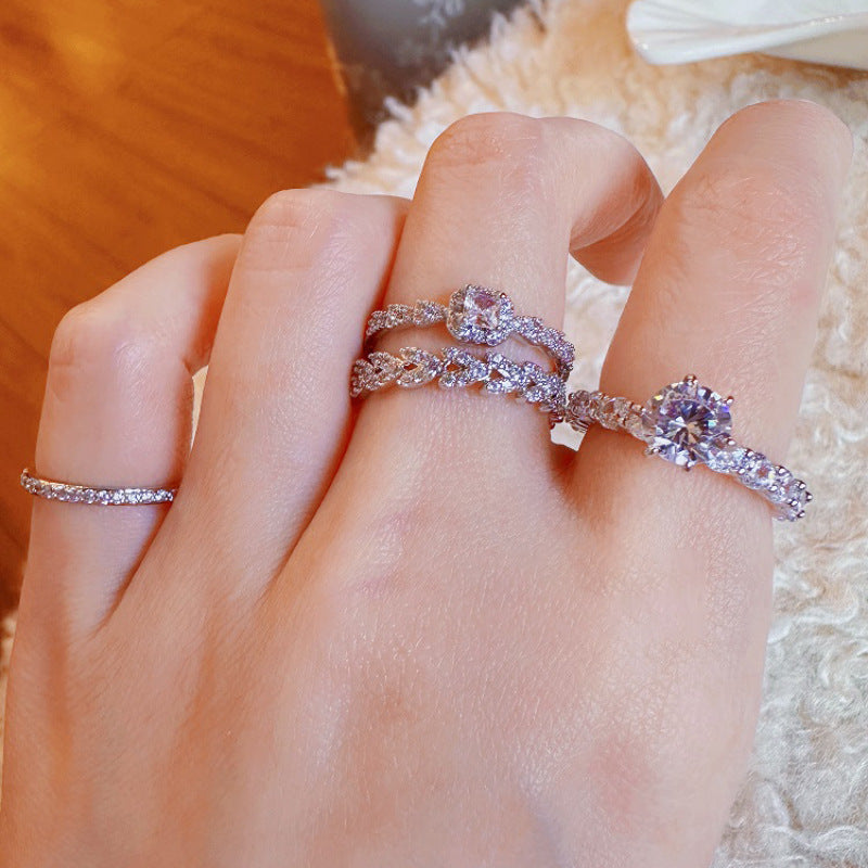 Womens Adjustable Copper Ring With Rhinestones Geometric Slim Design Refined Simple Fashion Jewelry Daily Wear