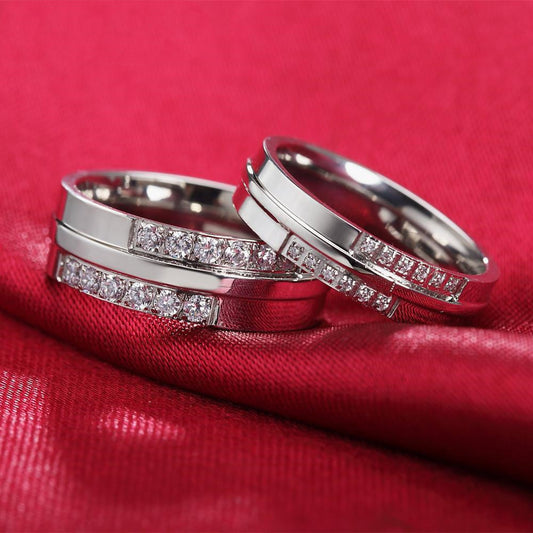 Stainless Steel Couple Ring Wedding Diamond Ring Set For Him And Her With 7mm And 5mm Wide Retro American Style