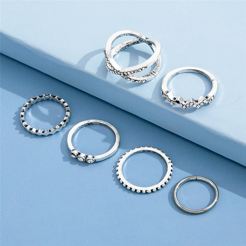 Womens Ring Set Alloy Rings Retro Geometric Pattern Diamond Design Metal Element Jewelry Gift For Women Everyday Wear