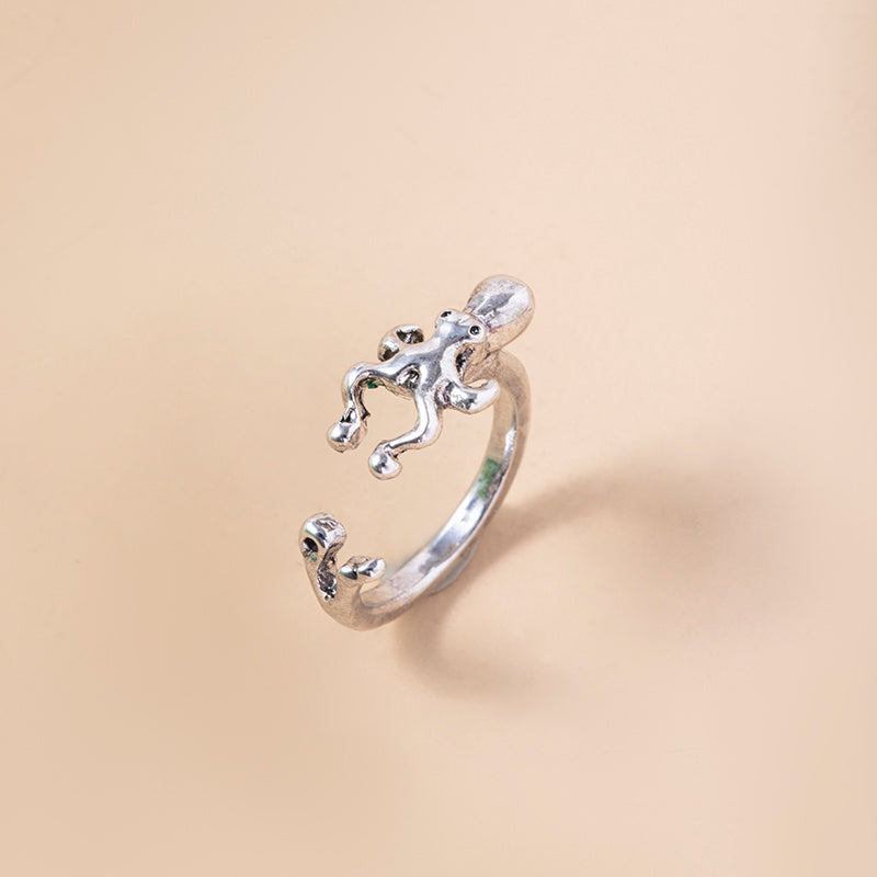 Vintage Octopus Ring Adjustable Animal Ring For Women And Men Antique Gold And Antique Silver Tone Elegant Classic