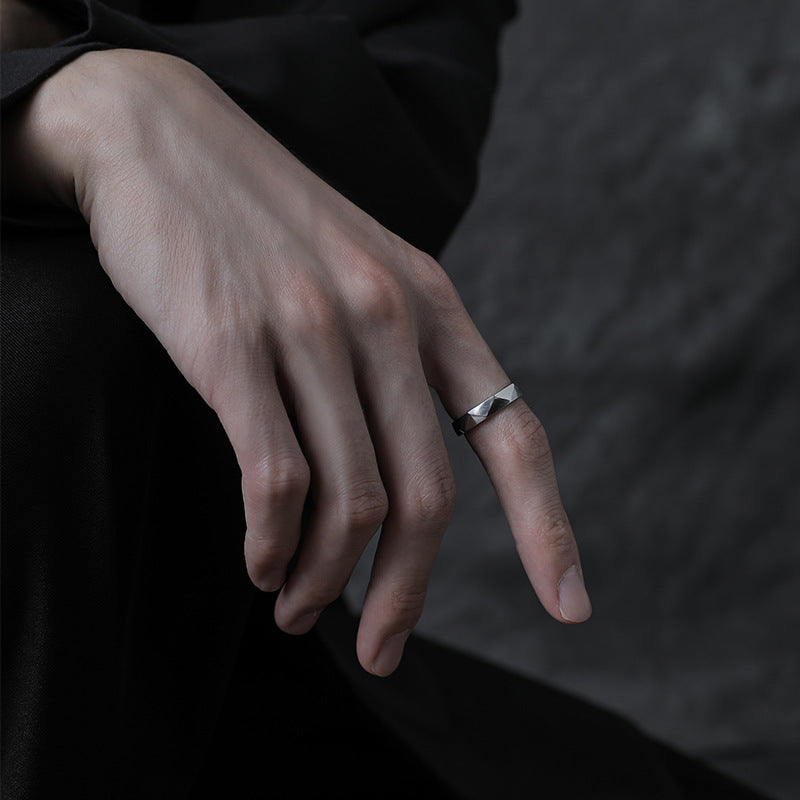 Titanium Steel Ring With Rhombus Wave Design For Men