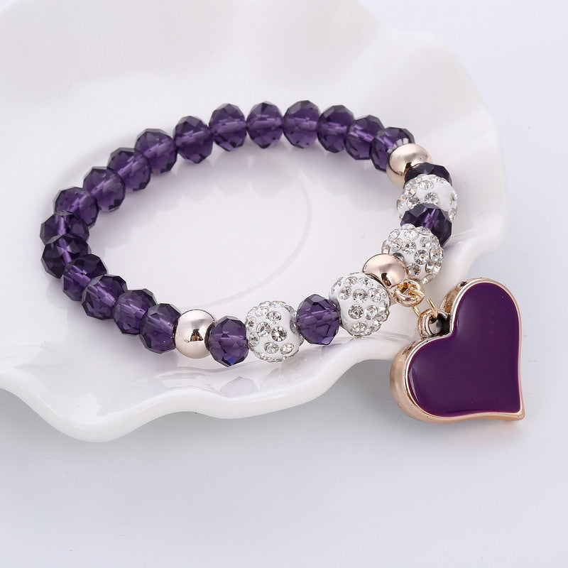 Crystal Heart Bracelet With Love Pendant Korean Design Alloy Inlay Sweet Jewelry Individually Packed Gift Chic