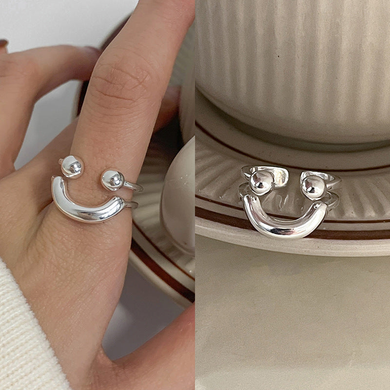 Adjustable Copper Ring Set Geometric Smiling Face Jewelry