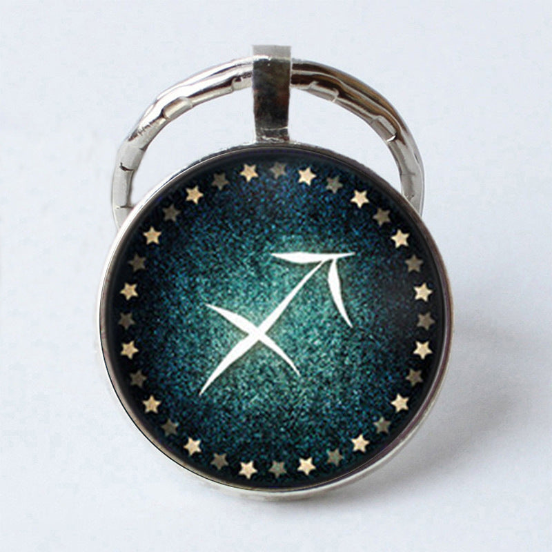 Electroplated Alloy Zodiac Keychain With Time Gem Design Key Ring Buckle Featuring Themed Twelve Signs Gift Ready