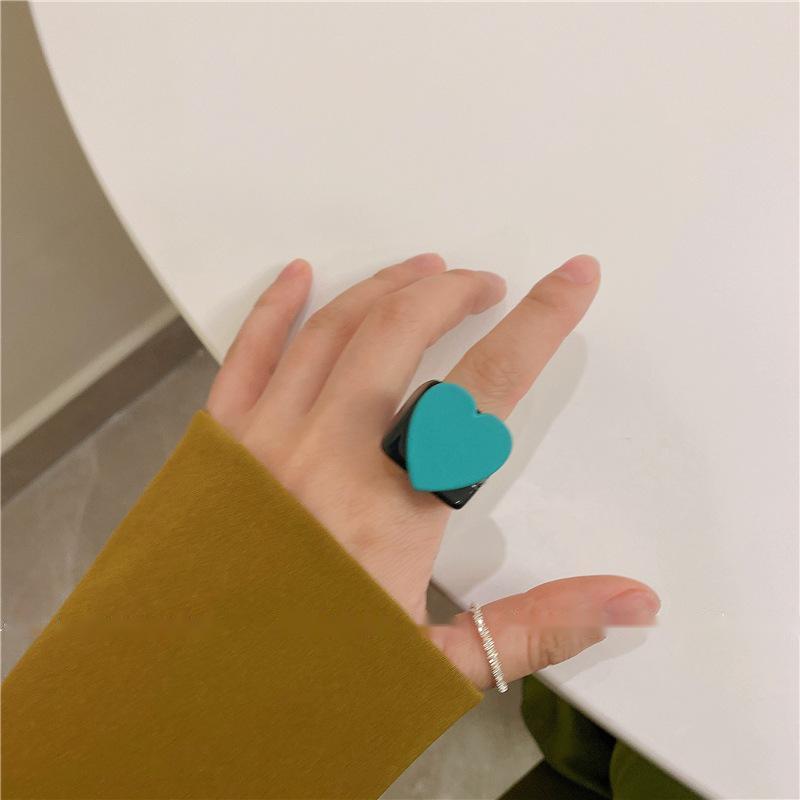 Womens Heart Resin Ring Cute Candy Color Ring Korean Fashion Plastic Love Ring For Women Cute Resin Heart Ring