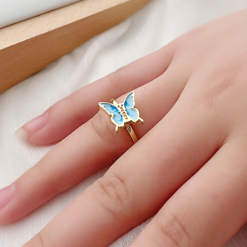Adjustable Rotating Flower Ring Copper Floral Butterfly Design For Women And Men Birthday Gift Flower And Ring