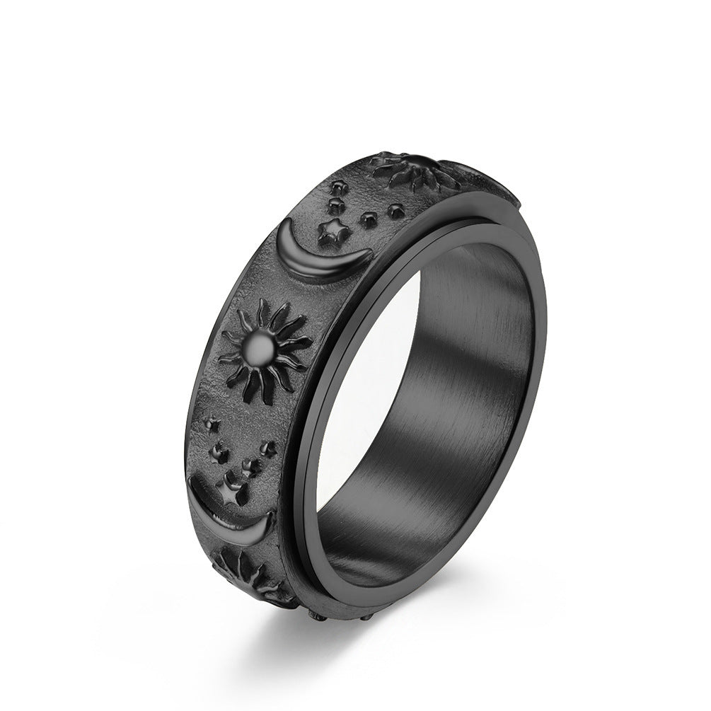 Stars Sun Moon Rotatable Titanium Steel Ring For Women Geometric Fashion Jewelry Design For Everyday Style Now