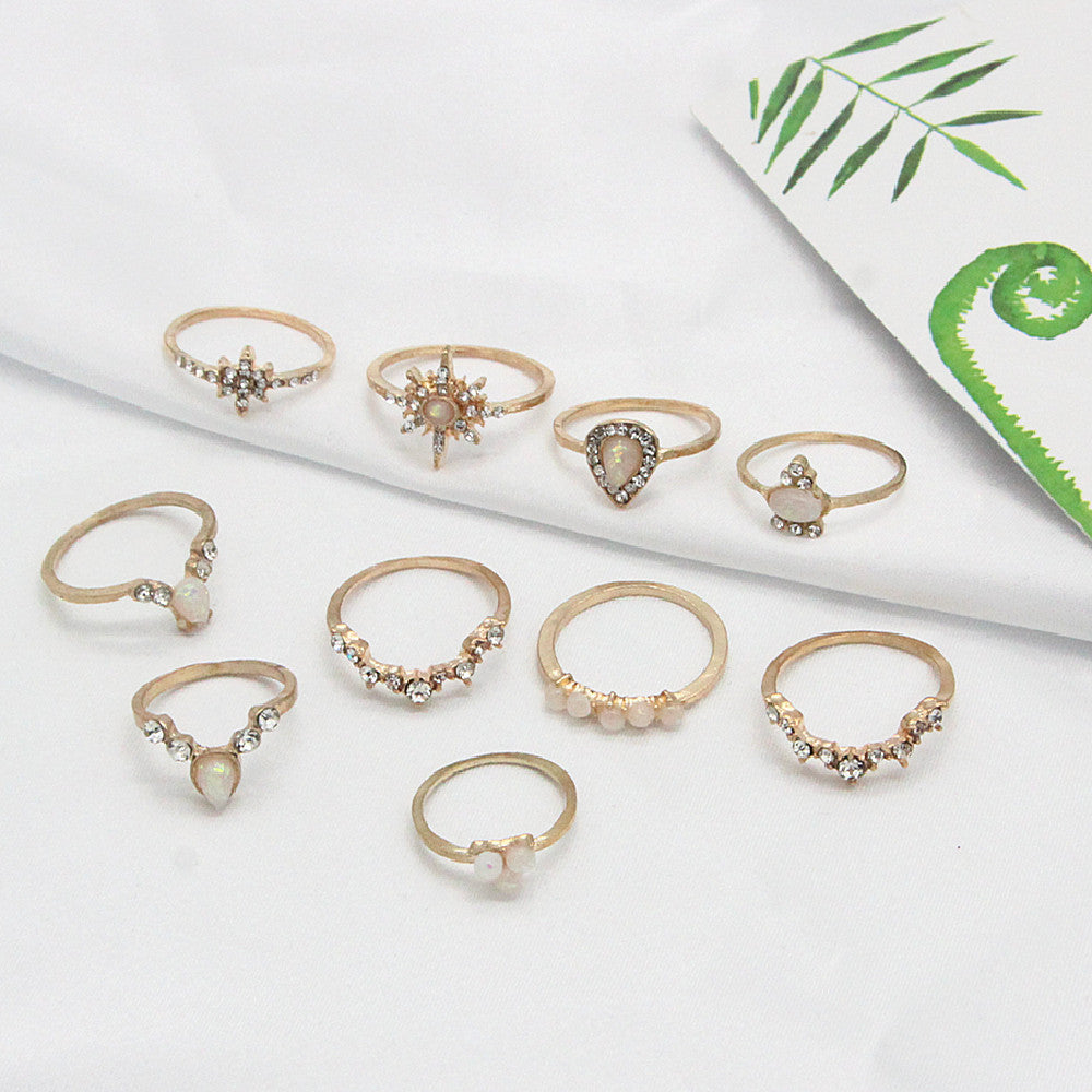 Women Ring Set 10 Piece Crown Star Geometric Alloy Jewelry