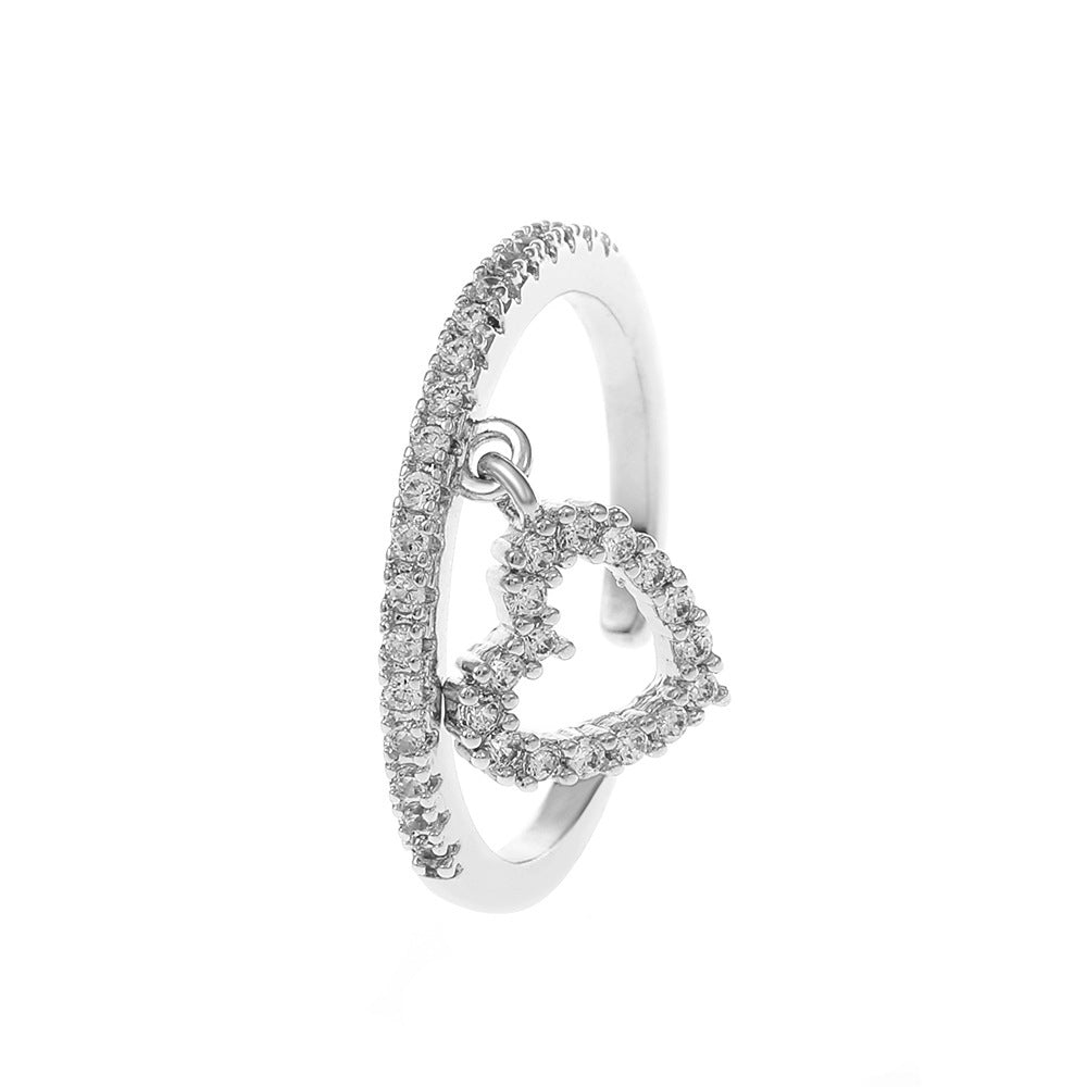 Heart Shaped Copper Ring With Diamond For Women Gift