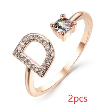 Womens Initial Letter Ring Adjustable Vintage Jewelry Zircon Accents Alloy Rhinestone Ring Perfect For Gifting