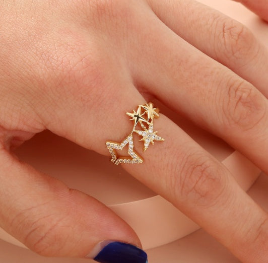 Adjustable Copper Geometric Ring With Micropaved White Zircons Unisex Gift For Weddings Travel And Jewelry Gift