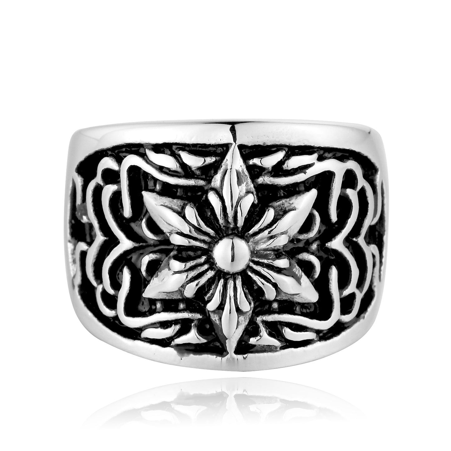 Mens Titanium Steel Cross Flower Ring Rock Fashion Polished Durable High Quality Jewelry Accessories Wear Gift