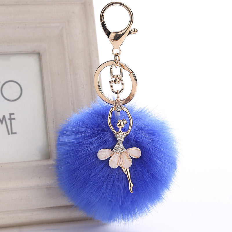 Car Keychain Pendant Simulation Rabbit Hair Accessory Metal Plush Key Ring Bag Charm Fluffy Colorful Gift Style