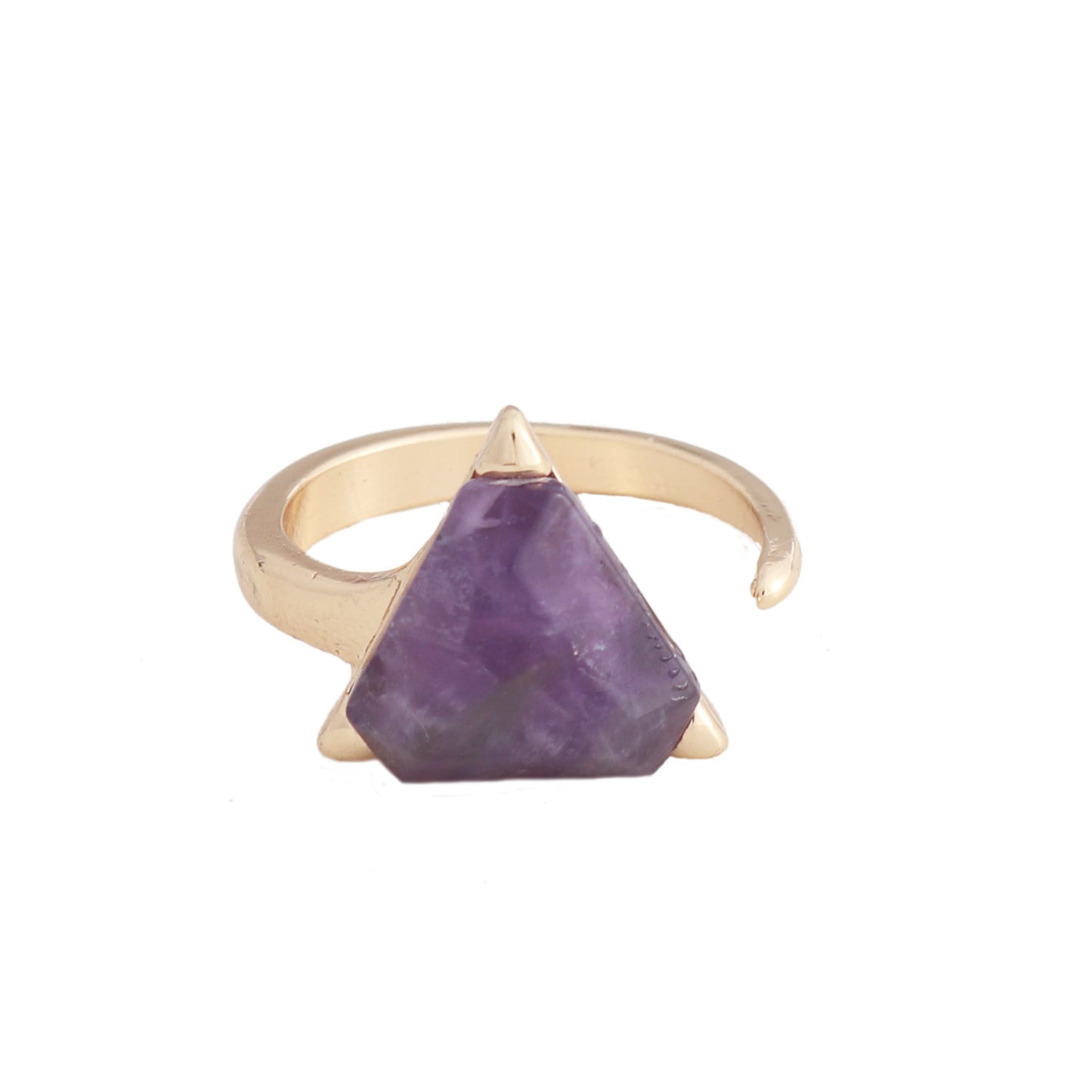 Womens Natural Amethyst Stone Ring Geometric Triangle Alloy Band Fashion Statement Jewelry Gift For Her Durable