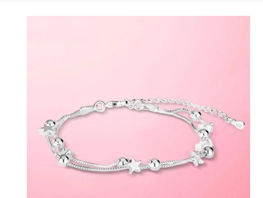 Womens Alloy Bracelet Simple Geometric Design Five Pointed Star Bead Color Fashion Bracelet Anti Fatigue Shiny